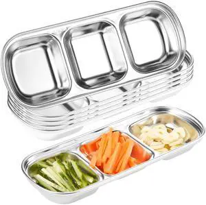 6 Pcs Soy Sauce Dish Stainless Steel Divided Dip Bowls Korean 3 Compartment Sauce Plate Seasoning Dipping Condiment Tray for BBQ Vinegar Spice Salt Sugar Flavor Home Restaurant (Silver) 6 Pcs Soy Sauce Dish Stainless Steel Divided Dip Bowls Korean 3 Compartment Sauce Plate Seasoning Dipping Condiment Tray for BBQ Vinegar Spice Salt Sugar Flavor Home Restaurant (Silver)