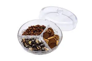 3-Section Divided Serving Dishes with Lid | Round Snack and Condiment Tray With Cover | Multifunctional Party Snack Tray for Nuts, Candies, Fruit, and Veggies 3-Section Divided Serving Dishes with Lid | Round Snack and Condiment Tray With Cover | Multifunctional Party Snack Tray for Nuts, Candies, Fruit, and Veggies
