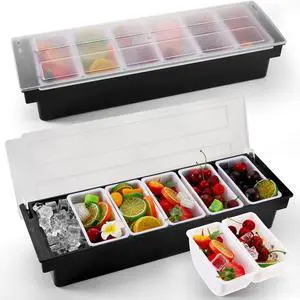 2 Pcs Bar Fruit Caddy with Lid Salad Condiment Server Black Plastic Garnish Tray Ice Chilled Condiment Caddy for Home Restaurant Bartending Serving Veggie Taco Salad Party Supplies(6 Compartments) 2 Pcs Bar Fruit Caddy with Lid Salad Condiment Server Black Plastic Garnish Tray Ice Chilled Condiment Caddy for Home Restaurant Bartending Serving Veggie Taco Salad Party Supplies(6 Compartments)