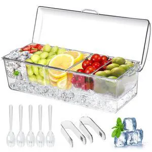 Ice Chilled Condiment Caddy, Condiment Containers with Lids,Serving Tray | mimosa bar supplies,5 Removable Compartments (2.5 cup),fruit tray,hosting essentials,catering supplies Ice Chilled Condiment Caddy, Condiment Containers with Lids,Serving Tray | mimosa bar supplies,5 Removable Compartments (2.5 cup),fruit tray,hosting essentials,catering supplies