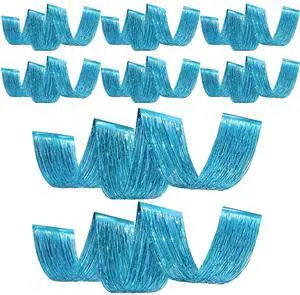 8 Pcs Light Blue Ceiling Fringe Curtains, Foil Drapes, 15 ft | Light Blue Theme for Winter, Nautical Parties, Bridal Shower, Bachelorette, Birthday, Baby Shower, and Photo Backdrops 8 Pcs Light Blue Ceiling Fringe Curtains, Foil Drapes, 15 ft | Light Blue Theme for Winter, Nautical Parties, Bridal Shower, Bachelorette, Birthday, Baby Shower, and Photo Backdrops
