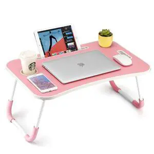 FISYOD Foldable Laptop Table, Portable Lap Desk Bed Table Tray, Laptop Stand with Cup Holder & Tablet Slot & Lifting Handle for Working Writing Drawing & Eating (Pink) FISYOD Foldable Laptop Table, Portable Lap Desk Bed Table Tray, Laptop Stand with Cup Holder & Tablet Slot & Lifting Handle for Working Writing Drawing & Eating (Pink)