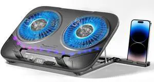 Dual-Core TEC Laptop Cooling Pad with Dual Stepless-Quiet Fans, 5-Height Adjustable Laptop Cooling Stand, 10-Level RGB for 13-17 Inch Laptops, Includes 15W Charger, Smoky Black Dual-Core TEC Laptop Cooling Pad with Dual Stepless-Quiet Fans, 5-Height Adjustable Laptop Cooling Stand, 10-Level RGB for 13-17 Inch Laptops, Includes 15W Charger, Smoky Black