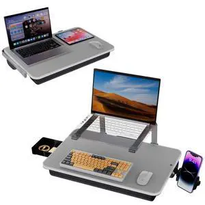 Large Adults Lap Desk for Laptop with Phone Holder & Storage Drawer | Laptop Stand for Bed Fits up to 17" Laptops & MacBook, Pillow Lap Desks for Adults with Cushion for Bed & Couch, Grey Large Adults Lap Desk for Laptop with Phone Holder & Storage Drawer | Laptop Stand for Bed Fits up to 17" Laptops & MacBook, Pillow Lap Desks for Adults with Cushion for Bed & Couch, Grey