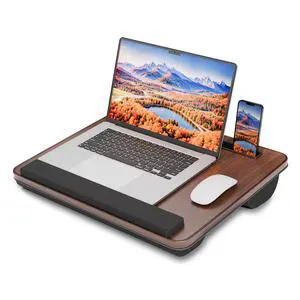 HETTHI Portable Lap Desk, Laptop Stand for Bed with Soft Wrist Rest, Tablet/Phone Slot, Fabric Handle, Laptop Bed Table with Cushion (Dark Brown) HETTHI Portable Lap Desk, Laptop Stand for Bed with Soft Wrist Rest, Tablet/Phone Slot, Fabric Handle, Laptop Bed Table with Cushion (Dark Brown)