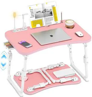 Lap Desk for Bed Adjustable Height, Foldable Bed Table with Storage Drawer, Tablet Slot & Cup Holder, Portable Laptop Stand for Bed & Sofa, Bed Desk for Adults & Kids, Pink Lap Desk for Bed Adjustable Height, Foldable Bed Table with Storage Drawer, Tablet Slot & Cup Holder, Portable Laptop Stand for Bed & Sofa, Bed Desk for Adults & Kids, Pink