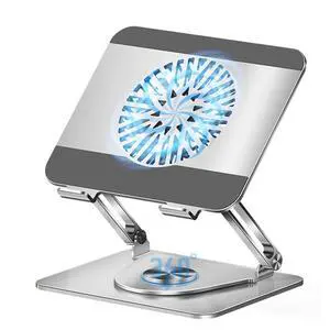 360° Rotating Adjustable Laptop Stand with Cooling Fan, Foldable Dual-Bar Support Height Tilt Angle Cooling Laptop Stand for Desk Pad Laptop Riser Heat Dissipation Stand Fit 10-17.3" Device 360° Rotating Adjustable Laptop Stand with Cooling Fan, Foldable Dual-Bar Support Height Tilt Angle Cooling Laptop Stand for Desk Pad Laptop Riser Heat Dissipation Stand Fit 10-17.3" Device