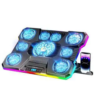 ChillCore Laptop Cooling Pad, RGB Lights Laptop Cooler 9 Fans for 15.6-19.3 Inch Laptops, Gaming Laptop Fan Cooling Pad with 8 Height Stands, 2 USB Ports - A21 Blue ChillCore Laptop Cooling Pad, RGB Lights Laptop Cooler 9 Fans for 15.6-19.3 Inch Laptops, Gaming Laptop Fan Cooling Pad with 8 Height Stands, 2 USB Ports - A21 Blue