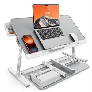 SAIJI Laptop Bed Tray Table - Adjustable Lap Desk for Couch (Gray) | Fits 17" Laptop, Work From Home & Dorm Study, with Storage Drawer & PVC Leather SAIJI Laptop Bed Tray Table - Adjustable Lap Desk for Couch (Gray) | Fits 17" Laptop, Work From Home & Dorm Study, with Storage Drawer & PVC Leather