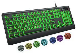 KOPJIPPOM Large Print Keyboard - 7 Interchangeable Backlight Colors, Light Up USB Wired Computer Keyboards, USB Plug-and-Play, Foldable Stands, Corded Full Size Keyboard for Windows, PC, Laptop KOPJIPPOM Large Print Keyboard - 7 Interchangeable Backlight Colors, Light Up USB Wired Computer Keyboards, USB Plug-and-Play, Foldable Stands, Corded Full Size Keyboard for Windows, PC, Laptop