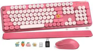 Wireless Keyboard and Mouse Combo, Round Keycaps, Magnetic Wrist Rest, Pink | Full-Size Retro Typewriter-Style Keyboard, Tilt Legs, Auto Sleep, 2.4GHz Cordless for MacOS, Windows PC, Laptop, SABLUTE C Wireless Keyboard and Mouse Combo, Round Keycaps, Magnetic Wrist Rest, Pink | Full-Size Retro Typewriter-Style Keyboard, Tilt Legs, Auto Sleep, 2.4GHz Cordless for MacOS, Windows PC, Laptop, SABLUTE C