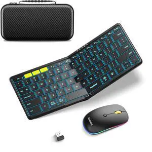 Samsers Full-Size Travel Foldable Keyboard and Mouse with Backlight, Black | 0.65in Keycap, Backlit, PU Leather Cover, Portable Wireless Mouse, Hard Case, 2.4G + BT5.0 x 2, Work Efficiency, On-the-go Samsers Full-Size Travel Foldable Keyboard and Mouse with Backlight, Black | 0.65in Keycap, Backlit, PU Leather Cover, Portable Wireless Mouse, Hard Case, 2.4G + BT5.0 x 2, Work Efficiency, On-the-go