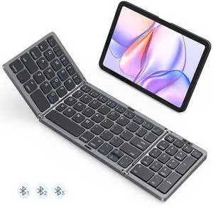Foldable Bluetooth Keyboard with Numeric Keypad, Portable Wireless, Black | Rechargeable pocket-size folding keyboard with numeric keypad, 3 devices for Windows, iOS, Android, tablets and laptops Foldable Bluetooth Keyboard with Numeric Keypad, Portable Wireless, Black | Rechargeable pocket-size folding keyboard with numeric keypad, 3 devices for Windows, iOS, Android, tablets and laptops