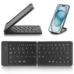 Mini Foldable Bluetooth Keyboard - Portable Wireless Full Size Keyboard (Sync Up to 3 Devices), Ultra-Slim Aluminum Travel Folding Keyboards for iPhone iPad Mac Android Windows iOS (Black) Mini Foldable Bluetooth Keyboard - Portable Wireless Full Size Keyboard (Sync Up to 3 Devices), Ultra-Slim Aluminum Travel Folding Keyboards for iPhone iPad Mac Android Windows iOS (Black)