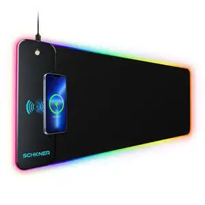 Schkner RGB Gaming Mouse Pad with Wireless Charging 15W, Large Desk Mat 800x300x4mm, 10 Light Modes Keyboard Pad with Non-Slip Rubber Base, Waterproof Mousepad for Gaming PC MacBook Laptop Schkner RGB Gaming Mouse Pad with Wireless Charging 15W, Large Desk Mat 800x300x4mm, 10 Light Modes Keyboard Pad with Non-Slip Rubber Base, Waterproof Mousepad for Gaming PC MacBook Laptop