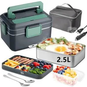 3.5L 2-Layer Electric Lunch Box, 90W Efficient Heating Food Warmer with 304 Stainless Steel Detachable Liner, 12V/24V/110V Multi-Voltage for Car/Truck/Home/Office, 3.5L 2-Layer Electric Lunch Box, 90W Efficient Heating Food Warmer with 304 Stainless Steel Detachable Liner, 12V/24V/110V Multi-Voltage for Car/Truck/Home/Office,