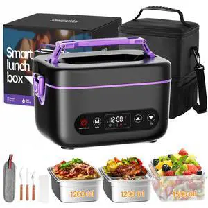 2X1.2L 100W Cordless Electric Heated Lunch Box, Upgared 5D Surround Heat Tech 6x4000mAh Battery Powered with Dual Insulated Bag, Portable Food Warmer Automatic Heating 220°F Max BPA Free Purple 2X1.2L 100W Cordless Electric Heated Lunch Box, Upgared 5D Surround Heat Tech 6x4000mAh Battery Powered with Dual Insulated Bag, Portable Food Warmer Automatic Heating 220°F Max BPA Free Purple