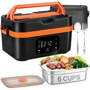 Cordless Heated Lunch Box for Adults, 30000mAh Battery, 100W, 6-Cup | 316 stainless steel container, smart scheduled heating, LED display and insulated carry lunch bag for work and camping Cordless Heated Lunch Box for Adults, 30000mAh Battery, 100W, 6-Cup | 316 stainless steel container, smart scheduled heating, LED display and insulated carry lunch bag for work and camping