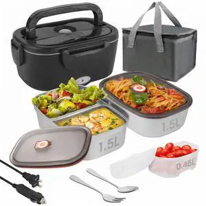 SOHIDA Electric Lunch Box, 80W Heated Food Warmer with Dual Containers | Fast Heating, Dual 1.5L 304 Containers with Lids, Portable 12/24/110V for Car/Truck/Work, Lonchera Eléctrica Portátil SOHIDA Electric Lunch Box, 80W Heated Food Warmer with Dual Containers | Fast Heating, Dual 1.5L 304 Containers with Lids, Portable 12/24/110V for Car/Truck/Work, Lonchera Eléctrica Portátil
