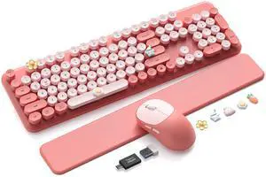 Wireless Keyboard and Mouse Combo, Typewriter Keyboard with Magnetic Wrist Rest, Full-Size Cute Round Keycaps, Sleep Mode, 2.4G Keyboards for Mac/Windows/PC, Office or Home, Trueque CK23Pro | Full-Siz Wireless Keyboard and Mouse Combo, Typewriter Keyboard with Magnetic Wrist Rest, Full-Size Cute Round Keycaps, Sleep Mode, 2.4G Keyboards for Mac/Windows/PC, Office or Home, Trueque CK23Pro | Full-Siz