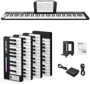 LEKATO Portable Piano Keyboard, 4 pcs Magnetic Electric Piano with Up to 88 Keys, 128 Tones, 128 Rhythm, 21 Demo, Split, Dual Tone, Record, Bluetooth MIDI, Headphone Jack, for Beginners Home Travel LEKATO Portable Piano Keyboard, 4 pcs Magnetic Electric Piano with Up to 88 Keys, 128 Tones, 128 Rhythm, 21 Demo, Split, Dual Tone, Record, Bluetooth MIDI, Headphone Jack, for Beginners Home Travel