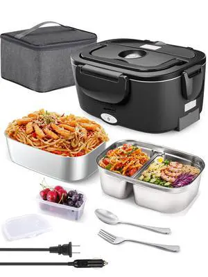 Electric Lunch Box for Adults, 80W Heated Lunch Box with Dual 1.5L Stainless Steel Portable Food Warmer,12/24/110V Lonchera Electrica Portatil for Travel&Work, Loncheras para Hombres de Trabajo Electric Lunch Box for Adults, 80W Heated Lunch Box with Dual 1.5L Stainless Steel Portable Food Warmer,12/24/110V Lonchera Electrica Portatil for Travel&Work, Loncheras para Hombres de Trabajo