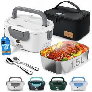 Heated Lunch Box 1.5L Tray Electric Lunch Box for Adult White Gray | 80W Portable Food Warmer, 1.5L Stainless Steel Container, Carry Bag & Leakproof Lid - 12/24V Car/Truck & 110/220V Home/Office Heated Lunch Box 1.5L Tray Electric Lunch Box for Adult White Gray | 80W Portable Food Warmer, 1.5L Stainless Steel Container, Carry Bag & Leakproof Lid - 12/24V Car/Truck & 110/220V Home/Office