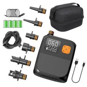 Rechargeable Electric Paddle Board Pump, 25PSI with LED Flashlight, 8000mAh Battery & 12V Car Adapter, Portable Air Pump for Quick Inflation of Paddle Boards, Kayaks, and Tents Rechargeable Electric Paddle Board Pump, 25PSI with LED Flashlight, 8000mAh Battery & 12V Car Adapter, Portable Air Pump for Quick Inflation of Paddle Boards, Kayaks, and Tents