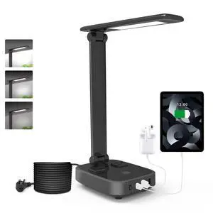 Yostyle LED Desk Lamp with 4 USB Charging Ports and 2 AC Outlets,5ft Extension Cord Power Strip Station, 3 Level Brightness, Touch Dimmer Control, Office Table Eye Care Lamp Bedroom Hotel Yostyle LED Desk Lamp with 4 USB Charging Ports and 2 AC Outlets,5ft Extension Cord Power Strip Station, 3 Level Brightness, Touch Dimmer Control, Office Table Eye Care Lamp Bedroom Hotel