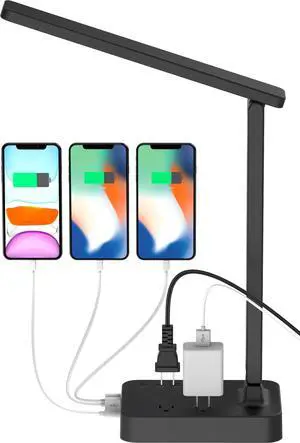 Drevet LED Desk lamp with USB C Charging Port, Table Light with 3 USB Charger and 2 AC Power Outlet, 3 Color Model, 3 Level Brightness, Touch Control, Memory Function, Eye-Caring Office Foldable Lamp Drevet LED Desk lamp with USB C Charging Port, Table Light with 3 USB Charger and 2 AC Power Outlet, 3 Color Model, 3 Level Brightness, Touch Control, Memory Function, Eye-Caring Office Foldable Lamp
