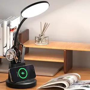 LED Desk Lamp with Wireless Charger for Home Office, Black | 3 Color Modes Dimmable Eye-Caring Study Desk Light for College Dorm Room, 360° Flexible Arm, Built-in Pen Holder, 800 Lumen LED Desk Lamp with Wireless Charger for Home Office, Black | 3 Color Modes Dimmable Eye-Caring Study Desk Light for College Dorm Room, 360° Flexible Arm, Built-in Pen Holder, 800 Lumen