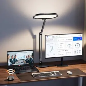 Premium LED Desk Lamp, Dual-Sided Soft Lighting with Knob Remote | Eye-Caring Diffused Light for Home Office, Video Conferencing, Zoom, Reading, Study, Craft, Stepless Dimming & Color, Memory Premium LED Desk Lamp, Dual-Sided Soft Lighting with Knob Remote | Eye-Caring Diffused Light for Home Office, Video Conferencing, Zoom, Reading, Study, Craft, Stepless Dimming & Color, Memory