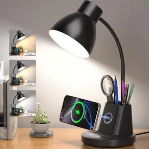 10W Wireless Charging LED Desk Lamp with Pen Holder, CRI 95, Black | 800LM, 3 Modes, 360°Flexible Arm, Touch, Brightness, Table Lamp for Home Office, Dorm, Bedside, Study, Reading, with Adapter 10W Wireless Charging LED Desk Lamp with Pen Holder, CRI 95, Black | 800LM, 3 Modes, 360°Flexible Arm, Touch, Brightness, Table Lamp for Home Office, Dorm, Bedside, Study, Reading, with Adapter