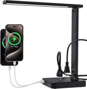 LED Desk Lamp for Dorm Office, USB-C & 2 AC Outlets Charging, Black | LED Desk Lamps for Home Office with 2 USB Charging Ports(1 USB-C), 2 AC Outlets, Foldable Small Desk Lamp for Study Reading LED Desk Lamp for Dorm Office, USB-C & 2 AC Outlets Charging, Black | LED Desk Lamps for Home Office with 2 USB Charging Ports(1 USB-C), 2 AC Outlets, Foldable Small Desk Lamp for Study Reading