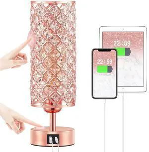 Pink Crystal Table Lamp, 3 Way Dimmable Touch Lamps for Night Stands | Rose Gold, Touch Control, USB C+A Charging Port, Desk Lamps for girls Bedroom, Living Room, Home Office, Room Decor Pink Crystal Table Lamp, 3 Way Dimmable Touch Lamps for Night Stands | Rose Gold, Touch Control, USB C+A Charging Port, Desk Lamps for girls Bedroom, Living Room, Home Office, Room Decor