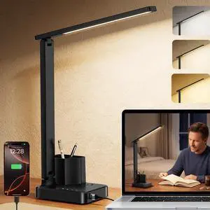 LED Desk Lamp USB A/C AC Pen Holder Dorm Home Office Desk Light Black | Adjustable LED Desk Light with USB A/C, AC Outlet, Pen Holder; Small Desk Lamp for Dorm, Study, Craft & Home Office LED Desk Lamp USB A/C AC Pen Holder Dorm Home Office Desk Light Black | Adjustable LED Desk Light with USB A/C, AC Outlet, Pen Holder; Small Desk Lamp for Dorm, Study, Craft & Home Office