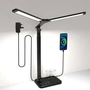 Woputne LED Desk Lamp Dual Heads, Dual USB Port, Height Adjustable, 15W | 5 Light Modes & Dimmable Brightness,Desk Lamps for Home Office Bedside Lamp for Reading, Craft, Work, Study (Black) Woputne LED Desk Lamp Dual Heads, Dual USB Port, Height Adjustable, 15W | 5 Light Modes & Dimmable Brightness,Desk Lamps for Home Office Bedside Lamp for Reading, Craft, Work, Study (Black)