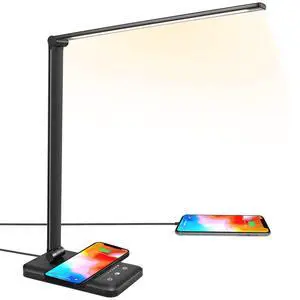 LED Desk Lamp with Wireless Charger, USB Charging Port, 10 Brightness, 5 Color Modes, Desk Lamps for Home Office, Dimmable Table Lamp Eye Caring Reading Light, Touch Control, Auto Timer, Black LED Desk Lamp with Wireless Charger, USB Charging Port, 10 Brightness, 5 Color Modes, Desk Lamps for Home Office, Dimmable Table Lamp Eye Caring Reading Light, Touch Control, Auto Timer, Black