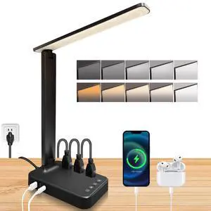 LED Desk Lamp with Power Strip, 3 AC Outlets & 4 USB Ports (2 USB-C), Eye-Caring Task Light, 5 Color Modes 5 Brightness Dimmable, Sturdy Base Home Office Dorm Room Essentials LED Desk Lamp with Power Strip, 3 AC Outlets & 4 USB Ports (2 USB-C), Eye-Caring Task Light, 5 Color Modes 5 Brightness Dimmable, Sturdy Base Home Office Dorm Room Essentials