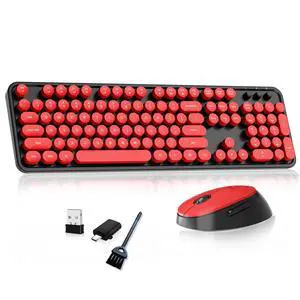 Wireless Keyboard and Mouse, COOFUN Retro Typewriter Keyboard with Round Keycaps, Full-Size Ergonomic, Ideal for Windows PC, Home, Office, and College Black and Red Wireless Keyboard and Mouse, COOFUN Retro Typewriter Keyboard with Round Keycaps, Full-Size Ergonomic, Ideal for Windows PC, Home, Office, and College Black and Red
