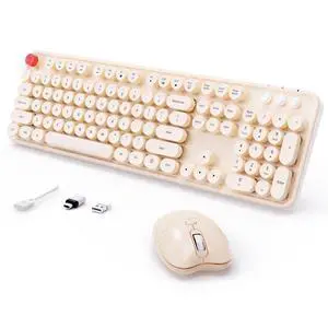 Wireless Keyboard Mouse, MOFII 104 Keys Cute Retro Typewriter Coffee | With OTG & Long Clean Bruch,Compatible With All windows and Type C Computer,1600DPI,Ideal For PC, Home, Office and College Wireless Keyboard Mouse, MOFII 104 Keys Cute Retro Typewriter Coffee | With OTG & Long Clean Bruch,Compatible With All windows and Type C Computer,1600DPI,Ideal For PC, Home, Office and College