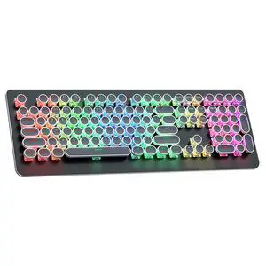 Typewriter Style Mechanical Gaming Keyboard with True RGB LED Backlight, 108-Key Anti-Ghosting Blue Switch Retro Steampunk Vintage Round Keycaps Metal Panel Wired USB, Black Typewriter Style Mechanical Gaming Keyboard with True RGB LED Backlight, 108-Key Anti-Ghosting Blue Switch Retro Steampunk Vintage Round Keycaps Metal Panel Wired USB, Black