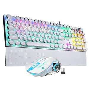 AULA White Gaming Keyboard and Mouse Combo (F2088 Typewriter Style Mechanical Keyboards Wired + SC100 Wireless Gaming Mouse), LED Rainbow Backlit Keyboard Mouse Set AULA White Gaming Keyboard and Mouse Combo (F2088 Typewriter Style Mechanical Keyboards Wired + SC100 Wireless Gaming Mouse), LED Rainbow Backlit Keyboard Mouse Set