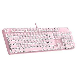 Typewriter Mechanical Gaming Keyboard with RGB Backlit Red Switches, 104 Keys Retro Round Keycap, Wired Typewriter Style Comfortable Typing Soud (Pink) Typewriter Mechanical Gaming Keyboard with RGB Backlit Red Switches, 104 Keys Retro Round Keycap, Wired Typewriter Style Comfortable Typing Soud (Pink)