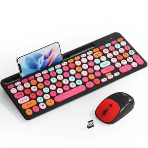 Retro Typewriter Wireless Keyboard with Round Keycaps, 2.4GHz Compact USB Cute Wireless Keyboard and Mouse Combo for Desktop, Laptop and Computer Retro Typewriter Wireless Keyboard with Round Keycaps, 2.4GHz Compact USB Cute Wireless Keyboard and Mouse Combo for Desktop, Laptop and Computer