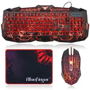 BlueFinger Backlit Gaming Keyboard and Mouse Combo,USB Wired Backlit Keyboard Mouse Game Set,Multimedia Keys,3 Color LED Crack Illumination Keyboard Mouse for Game and Work BlueFinger Backlit Gaming Keyboard and Mouse Combo,USB Wired Backlit Keyboard Mouse Game Set,Multimedia Keys,3 Color LED Crack Illumination Keyboard Mouse for Game and Work