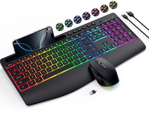 Wireless Keyboard and Mouse Combo- VEILZOR 2.4G Rechargeable Keyboard with Phone Holder, Ergonomic Wrist Rest, 9 RGB Backlit Effects, Silent Keyboard Mouse Set for Windows, Laptop, PC | 2.4G Wireless Wireless Keyboard and Mouse Combo- VEILZOR 2.4G Rechargeable Keyboard with Phone Holder, Ergonomic Wrist Rest, 9 RGB Backlit Effects, Silent Keyboard Mouse Set for Windows, Laptop, PC | 2.4G Wireless