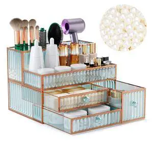 Youdepot Makeup Organizer Countertop - Tempered Glass Vanity Organizer for Cosmetics, Skincare, Hair Tools, Brushes, Perfume - Multipurpose Bathroom Counter Skincare Organizer Youdepot Makeup Organizer Countertop - Tempered Glass Vanity Organizer for Cosmetics, Skincare, Hair Tools, Brushes, Perfume - Multipurpose Bathroom Counter Skincare Organizer