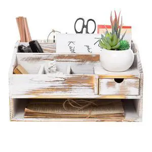 Wood Desk Drawer Organizers with File Organizer Pen holder Office Decor combo Organization Home Can Arrange calculators scissors pens note papers, etc. (washed white) Wood Desk Drawer Organizers with File Organizer Pen holder Office Decor combo Organization Home Can Arrange calculators scissors pens note papers, etc. (washed white)