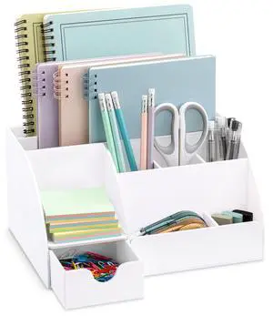 White Desktop Organizer - 9 Compartment Office Desk Accessories Organizer - Pen Holder White Desktop Organizer - 9 Compartment Office Desk Accessories Organizer - Pen Holder